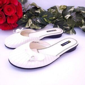 White Rosette Y2K Mules Flats Faux Leather 90s 2000s Coquette Girl